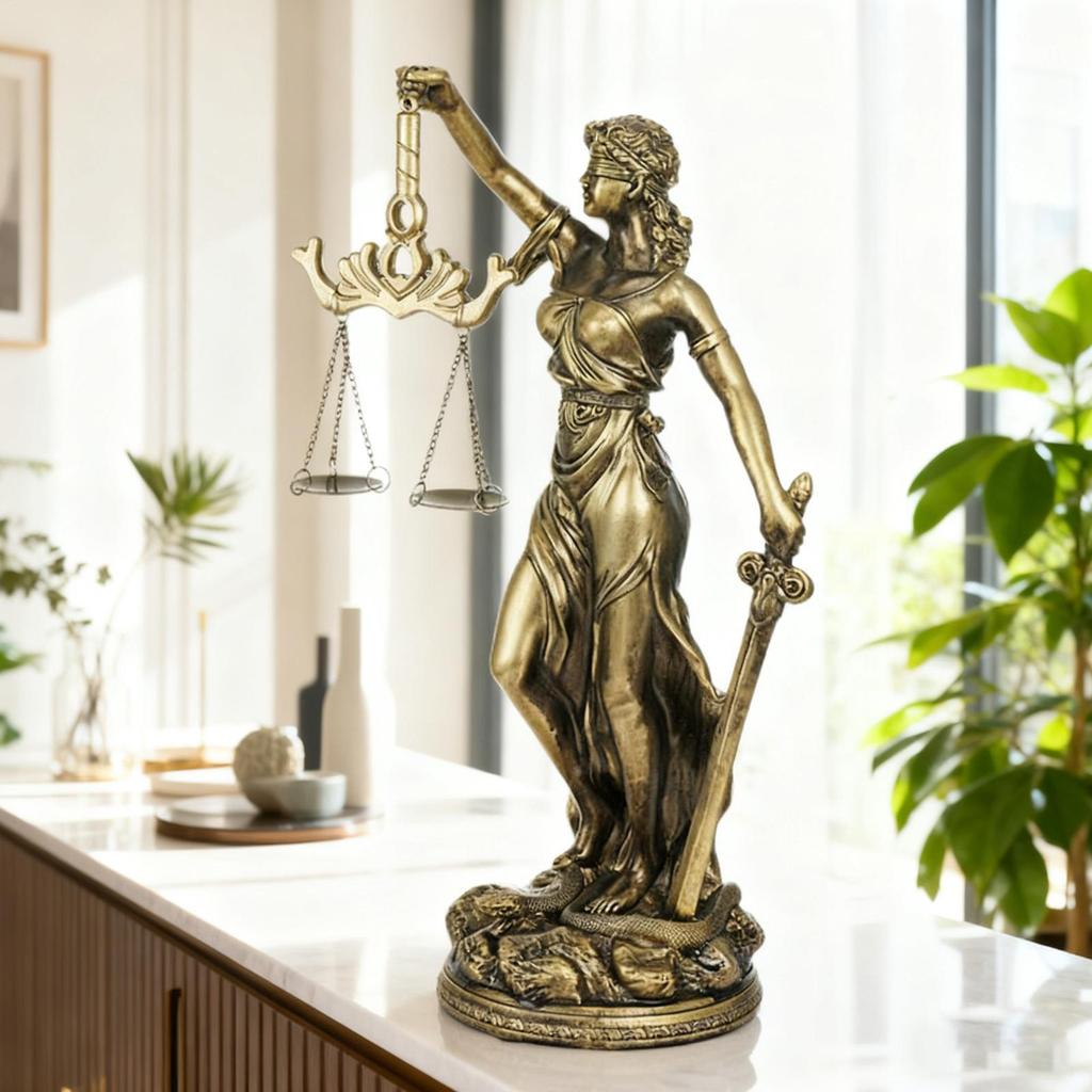 Resina Imitação Cobre Deusa da Justiça Enfeites Retro Decoração de Casa Enfeites de Mesa Sala de Estar Escultura Decoração de Mesa