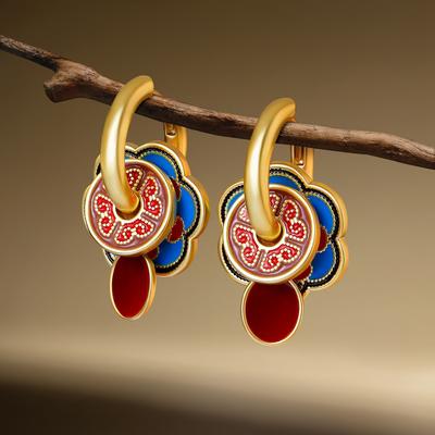 New Chinese Retro Enamel Earrings for Women 2025 New Chinese Style Drip Oil Earrings with High Grade Palace Style Earrings Whole