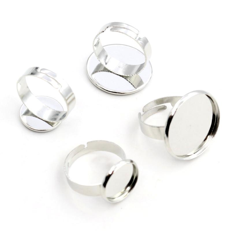 12mm 20mm 25mm 10pcs Black Silver Plated Adjustable Ring Settings Blank/Base,Fit 12/20/25mm Glass Cabochons;Ring Bezels