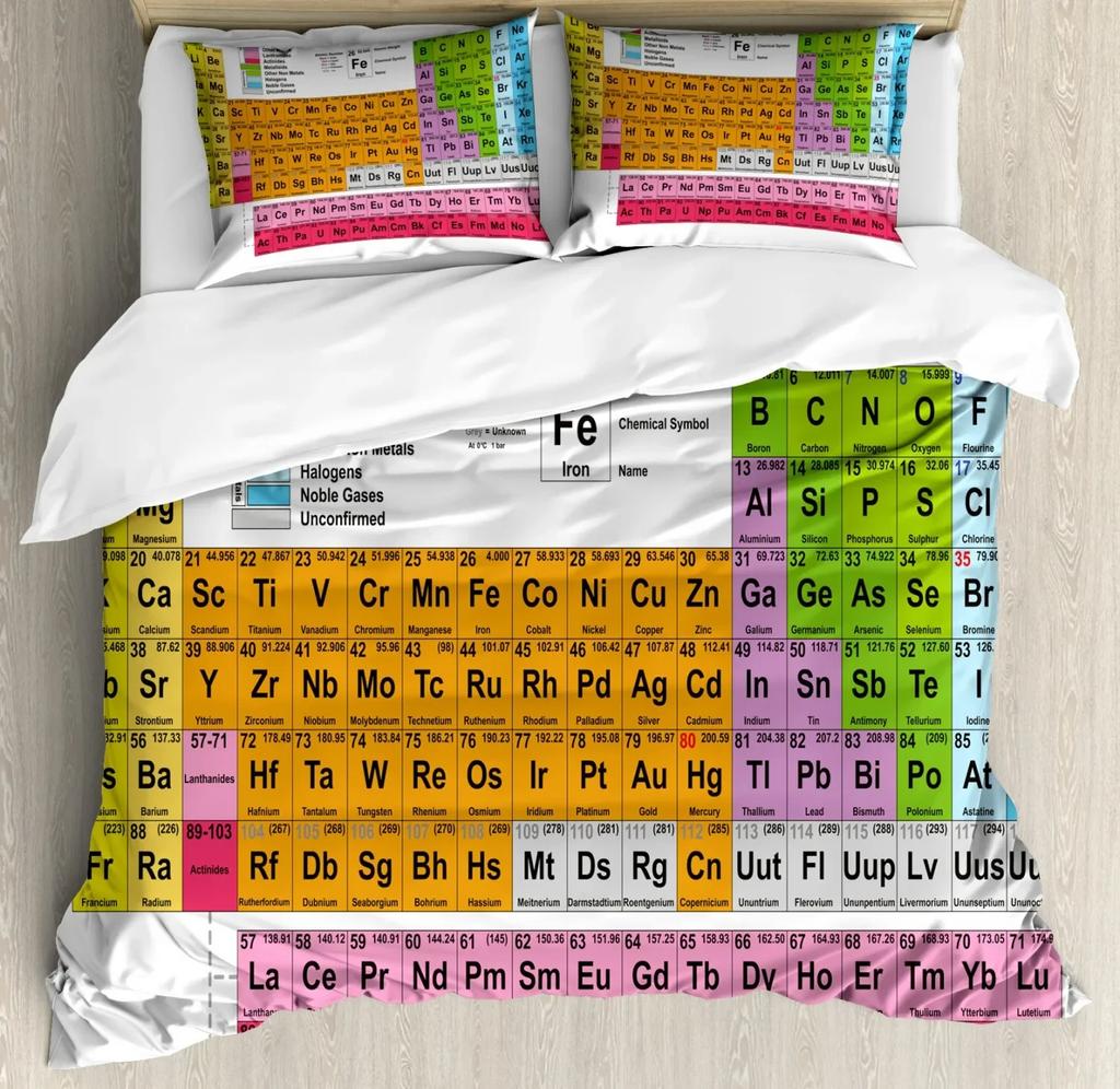 Periodensystem Bettbezug Set Chemische Elemente Bettwäsche Set Polyester Pädagogisch Wissenschaft Thema Bettdeckenbezug Einzelbett King Size