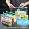 45-Piece Set of Three-Size Sealed Food Storage Bags Durable Plastic Multi-Purpose Reusable Sealing Bags Kitchen Food Storage and Preservation