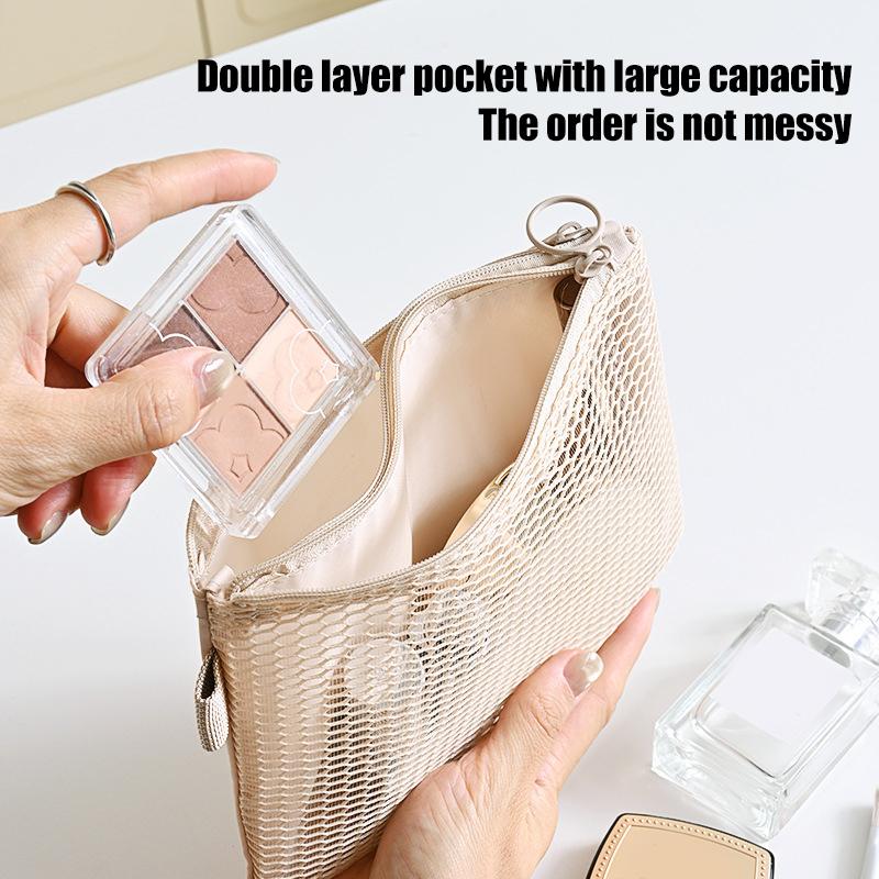 Travel Makeup Storage Bags Mesh Coin Purse Simple Portable Mini Bag Multi-Purpose Square Bag Double-Layer Zipper Card Holder