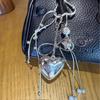 Miu-Style Minimalist Silver Heart Bag Charm Keychain