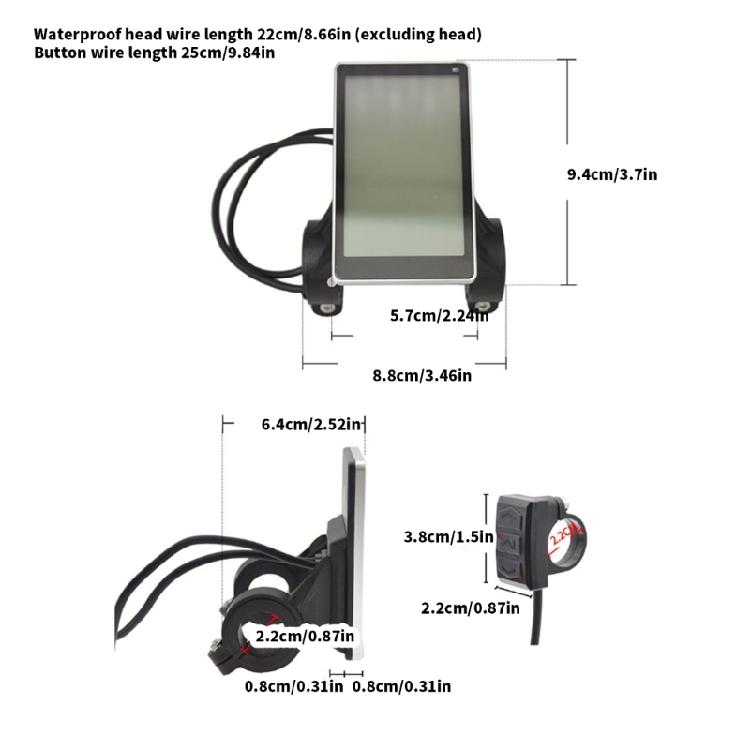 Electric Bicycles LCD Display Meter, 24V 36V 48V Watertight Cycling Control Panel with Plug Cycling Computer LCD Display