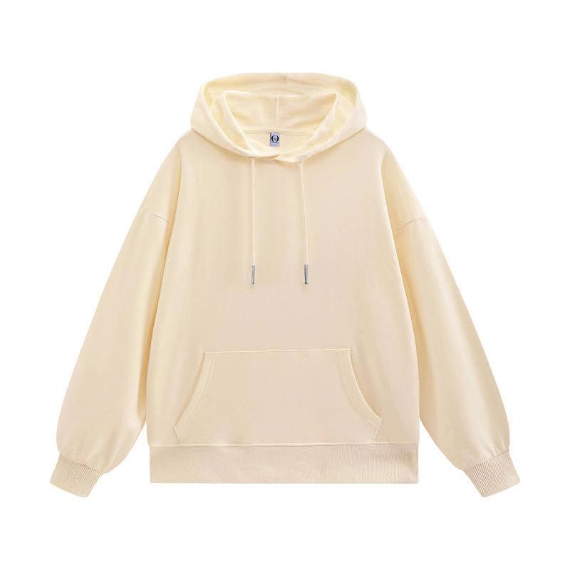 Solid Color Cotton Blends Sweatshirt Zipper Loop Knit Hooded Cardigan Jacket Loose Hoodie Team Uniform Work Advertising Hoodies Coat