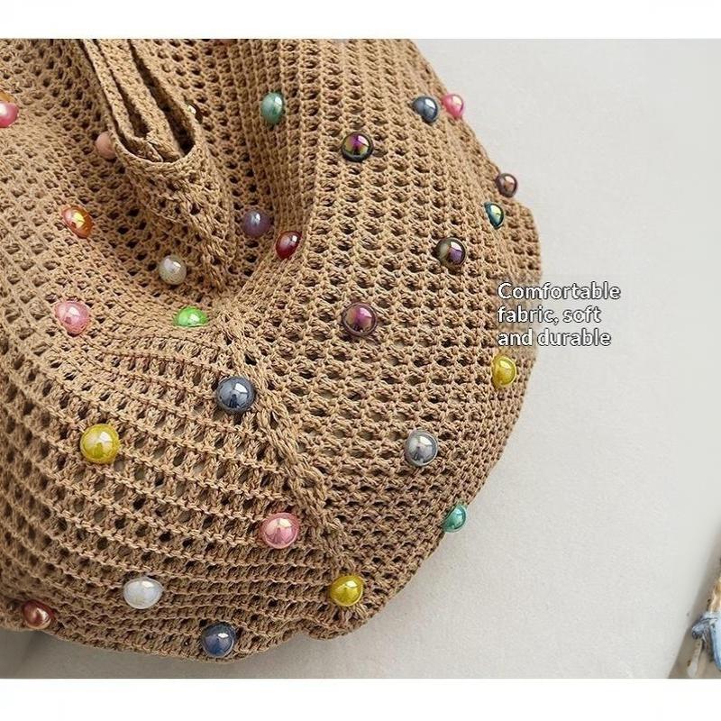 Hollow Out Single Shoulder Knitted Beach Bag Women's Colorful Large Capacity Tote for Seaside Holiday Pool Parties