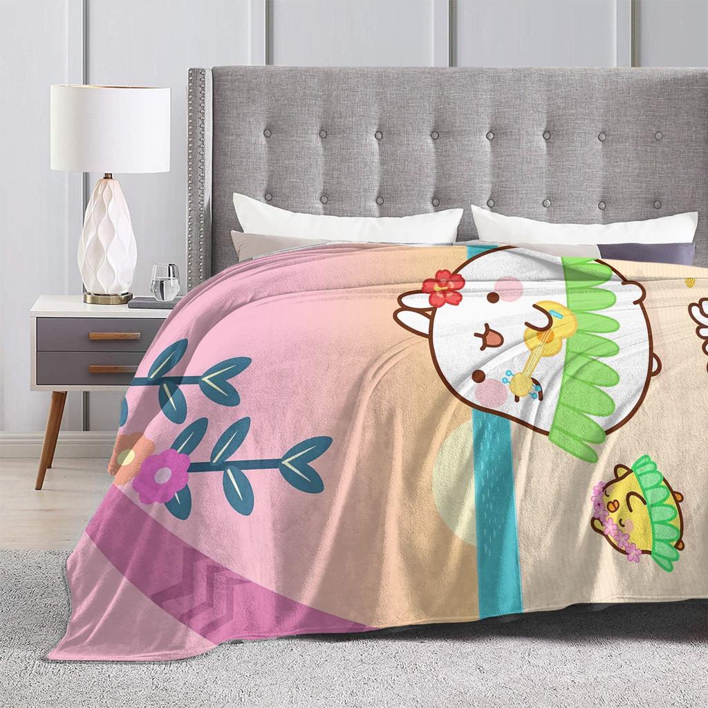 Molang Funny Cartoon Blanket  Soft Warm Funny Plush Throw Blanket For Girls Boys Bedroom Flannel Bedspread Bed Cover