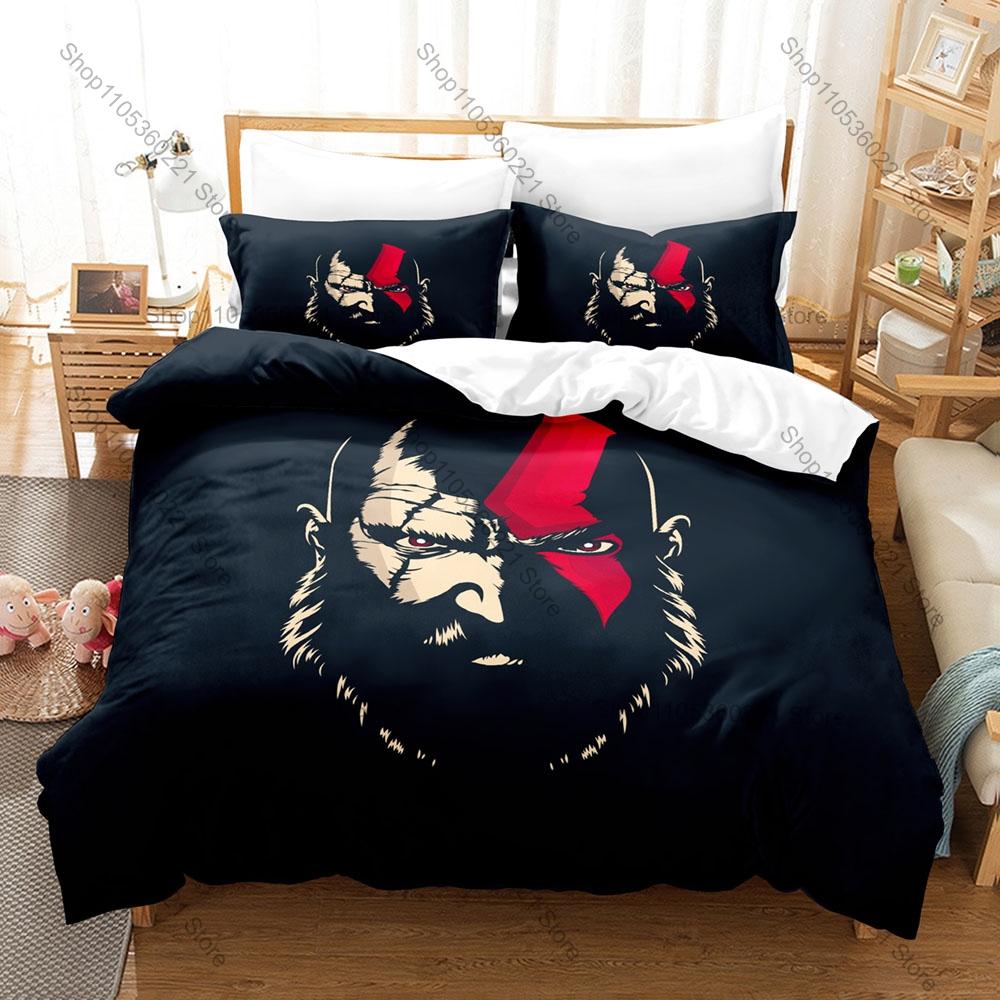 Kratos God of War Bedding Set 3 Piece Duvet Cover Set Classic Game Bed Linen for Teens Bedroom Decor