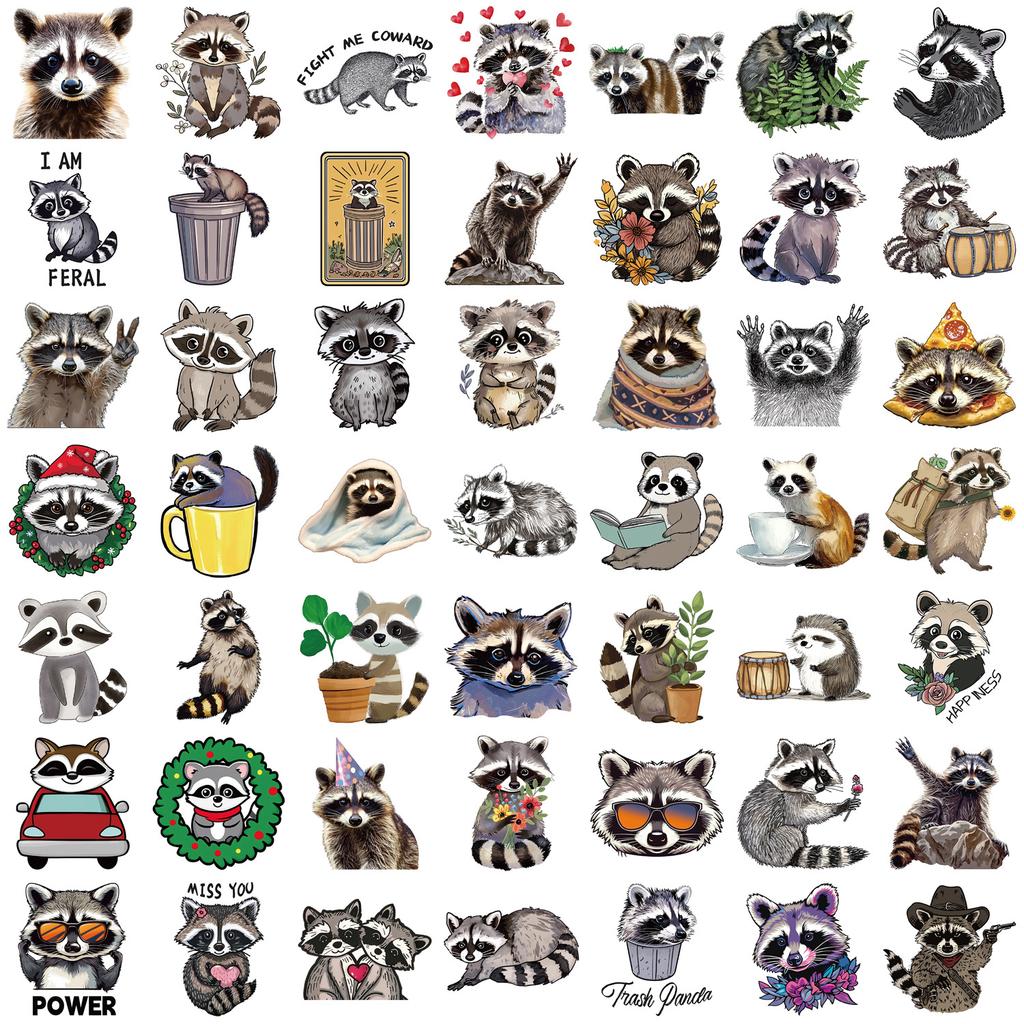 50 Cartoon New Raccoon Doodle Stickers Decorate Guitar Notebook Suitcase DIY Waterproof