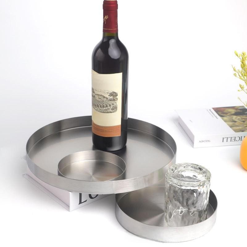 Stainless Steel Round Tray Serving Plate With Brushed Finish For Hotel And Home Use