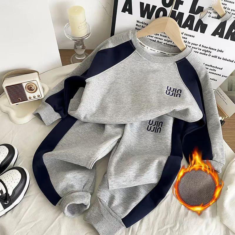 Ensembles Chauds d'Hiver pour Garçons Enfants Polaire Automne Sweat à Capuche Costumes Enfants Rembourrés Sweat-shirts+Pantalons Tenues Adolescent Vêtements en Velours