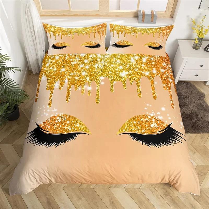Eyelash Duvet Cover Set Eyes Pattern Design Comforter Cover Microfiber Girly Priness Style Glitter Twin King Queen Bedding Set