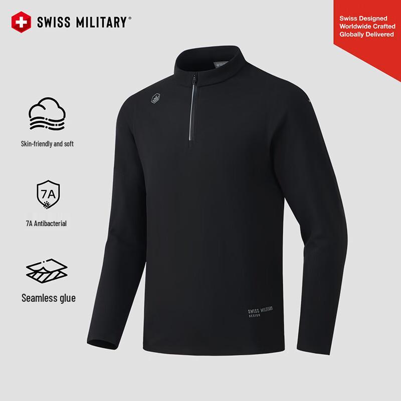 SWISS MILITARY Men s Outdoor Half-Zip Long Sleeve T-Shirt 3XL чёрный