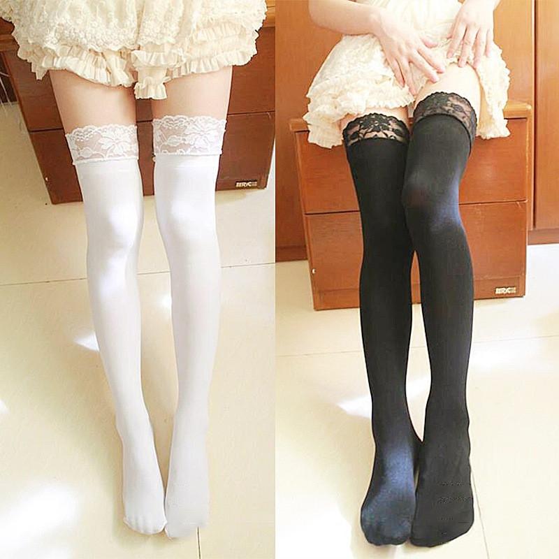 Women's Sexy Stockings Large Size Lace Top Hold Up Thigh High Stockings Medias Female 8 Non-slip Silicone Stockings Pantyhose