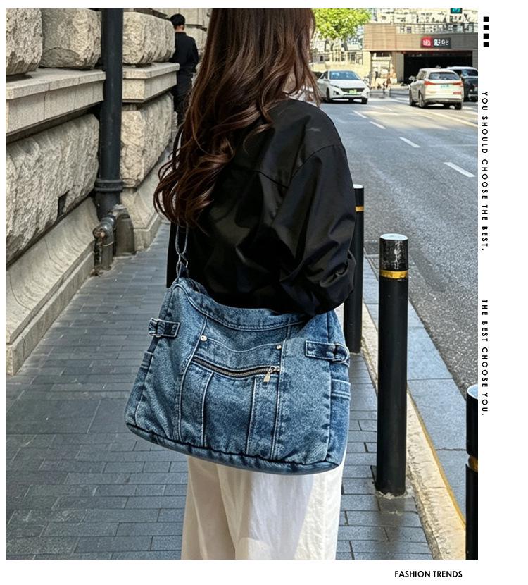 Denim One-Shoulder-Tragetasche im koreanischen Stil 2026 - Vielseitig, großes Fassungsvermögen für Arbeit/Uni