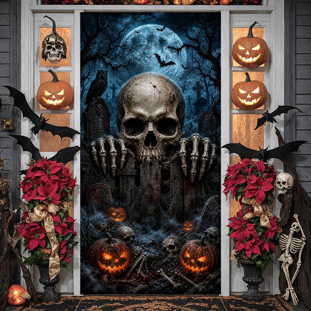 Spooky Halloween Background Bone Accent Skull Halloween Backdrop Halloween Banner Skull Theme Graveyard Backdrop For Spooky