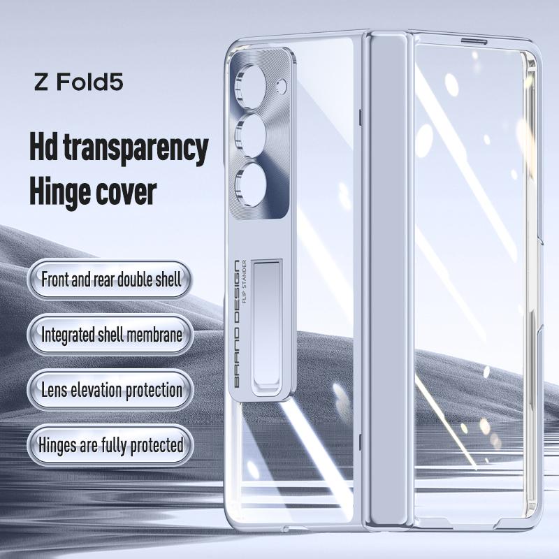 Galvanisierte transparente Halterung mit Klappscharnier für Samsung Galaxy Z Fold 5 Hülle mit stoßfester Schutzhülle aus gehärtetem Film