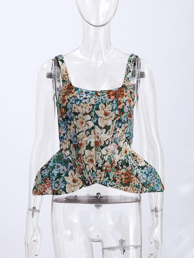 Sexy Print Sling Fishbone Corsets Women Backless Zipper Sleeveless Slim Tops Female 2026 Summer New Chic Evening Party Tanks