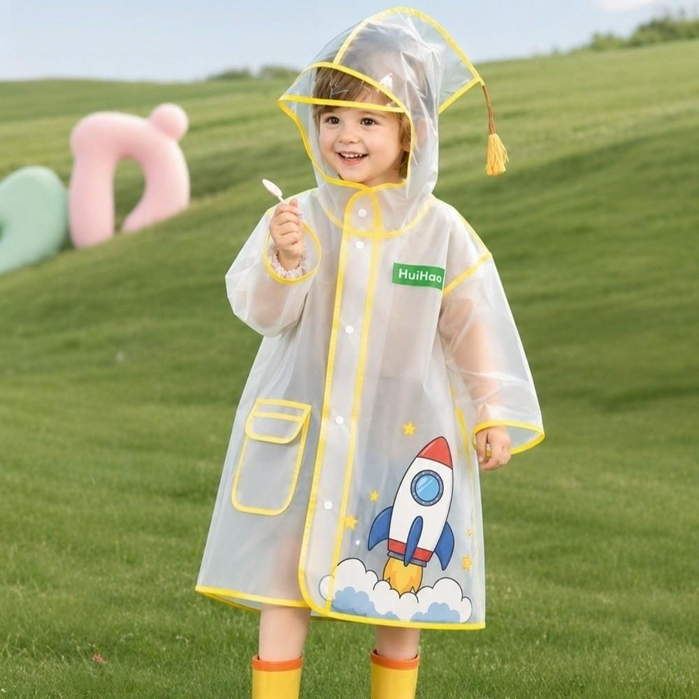 EVA Children Rain Poncho Transparent Student Rainwear Cute Rain Coat Jacket  Outdoor Use