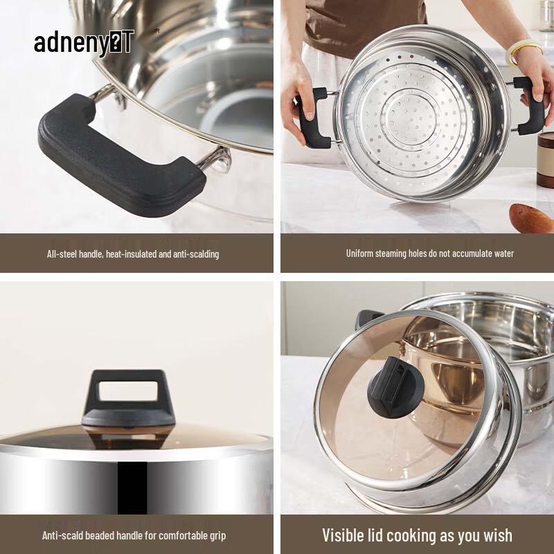 Adneny 3-Layer Stainless Steel Steamer Pot