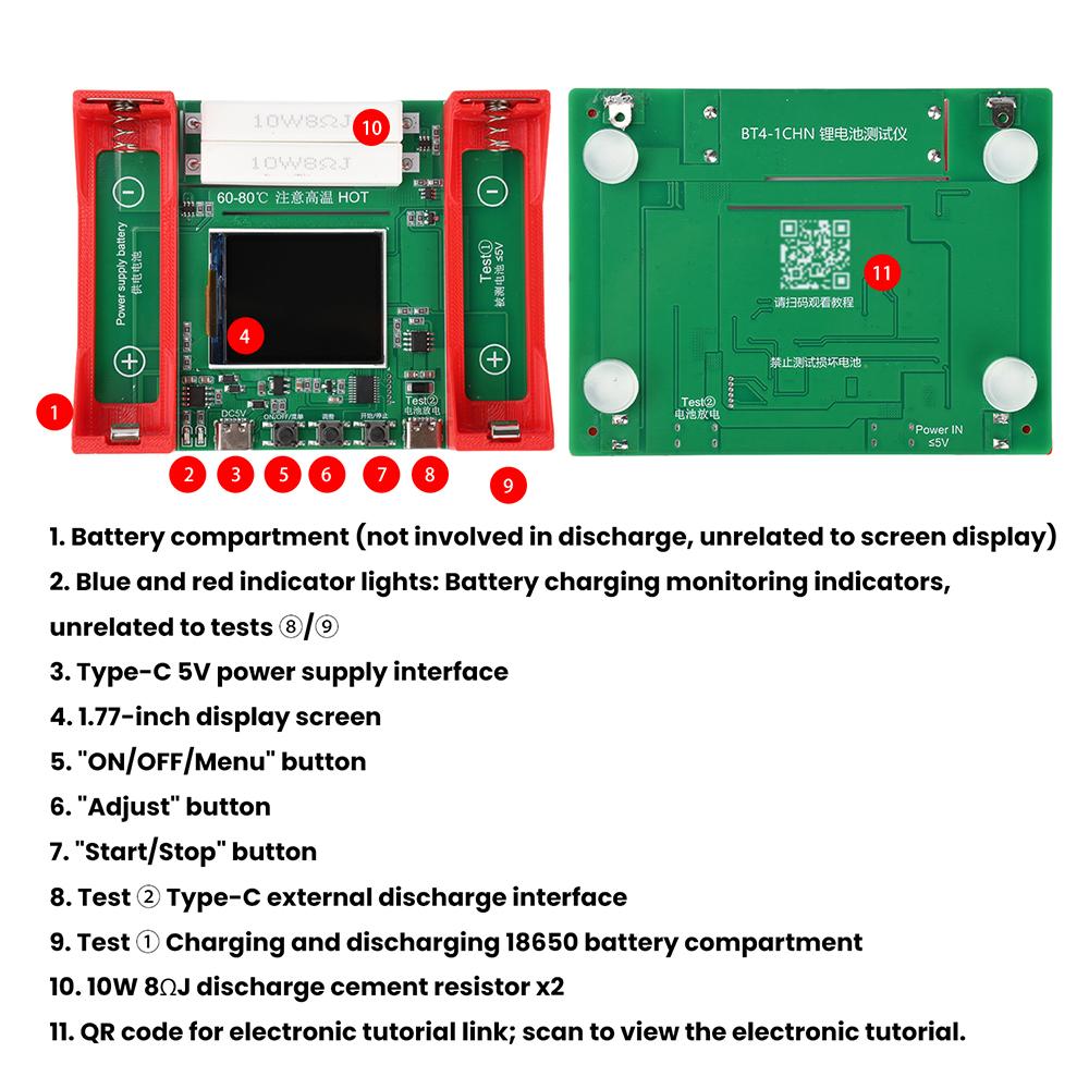 BT4-1CHN 21700 Lithium Battery Capacity Tester Module MAh MWh Digital Battery Power Detector 21700 Electronic Load Tester Type-C
