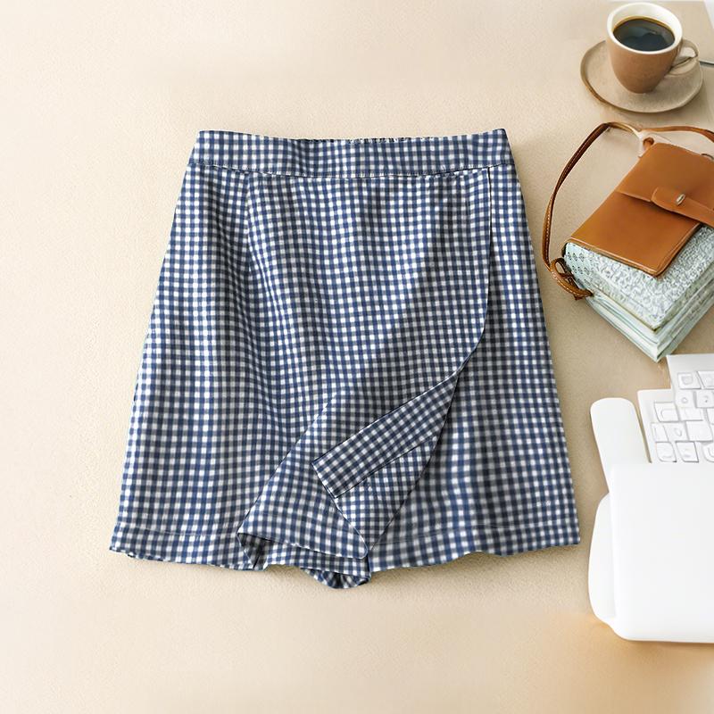 

ZANZEA Womens Summer Elastic Waist Casual Grid Print Shorts 3XL тёмно-синий