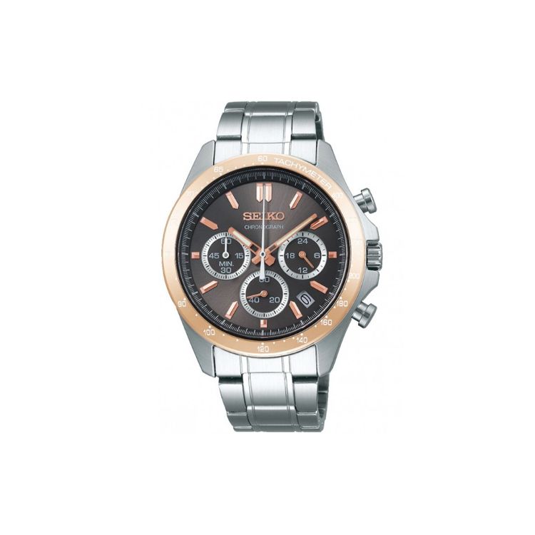 Seiko Quartz Movement Stainless Steel Watch Men Watches Silver SBTR026 Brown Watch Dial