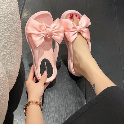 Fashion Pink Big Bowknot Wedge Flip Flops for Women Summer 2025 Platform Slippers Thick Sole Non Slip Beach Slide Sandalias De Mujer