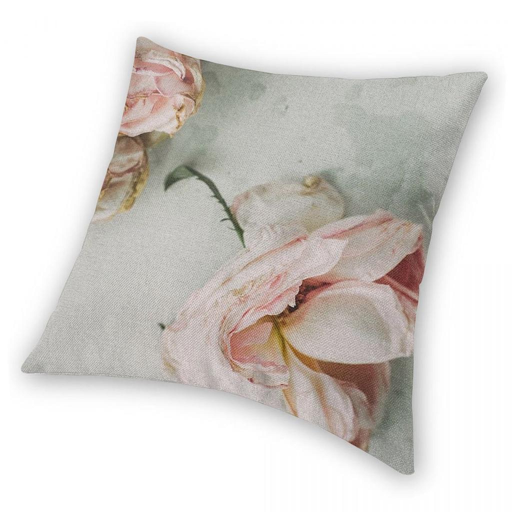 Wilted Pink Peony Pillowcase Polyester Linen Velvet Pattern Zip Decor Pillow Case Sofa Cushion Cover 18"