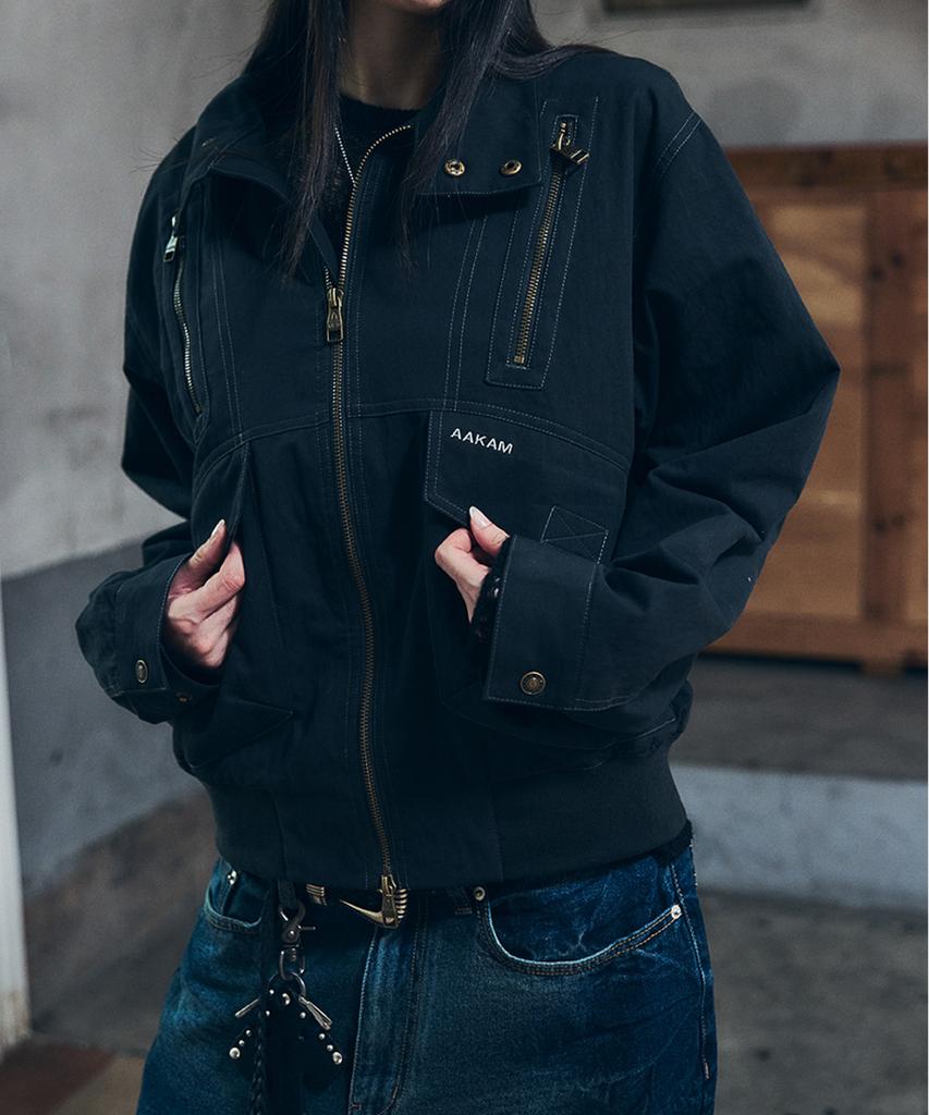 Aakam Zippered High Neck Jacket (Black)