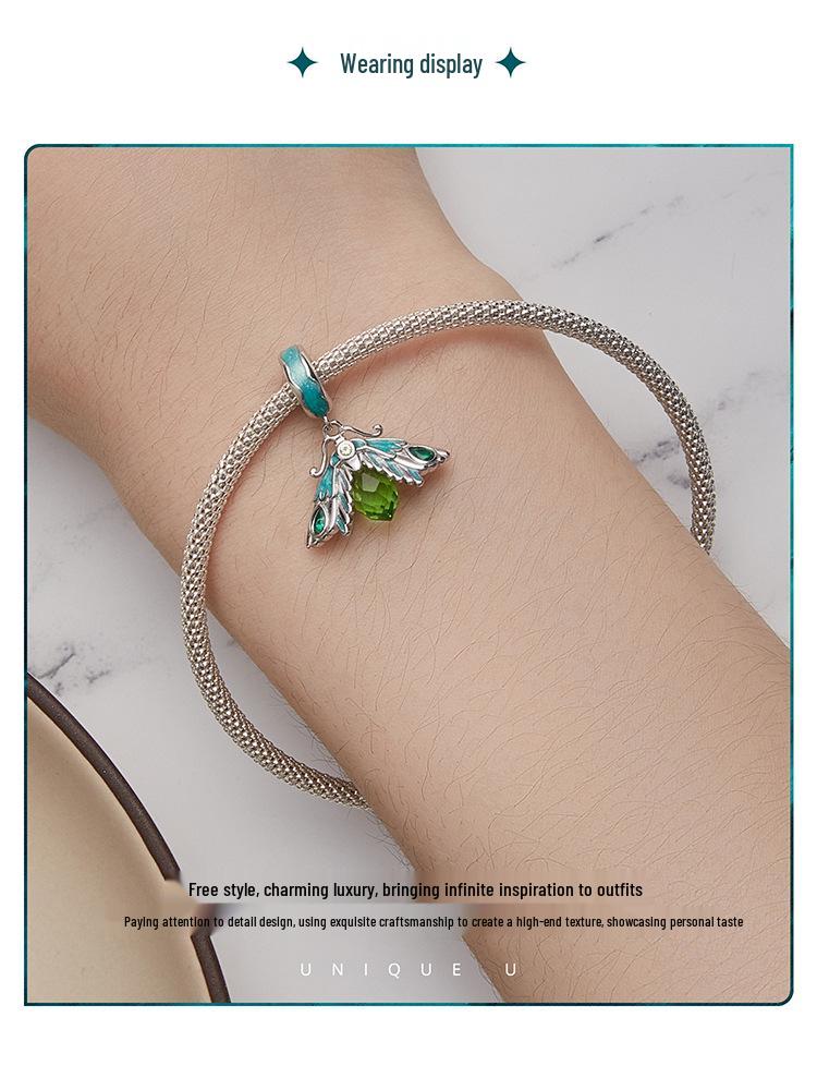 Ziyun Green Oil-Dripping Moth S925 Silver Necklace, Bracelet & Pendant Set