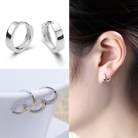 Fashion Men Women Silver Plated Smooth Round Hoop Huggie Earrings Jewelry Gift