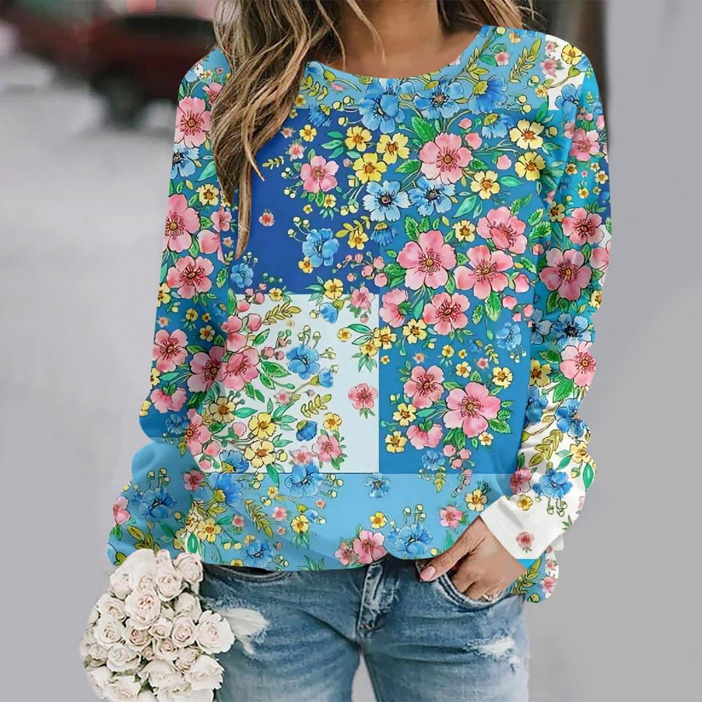 Round Neck Long Sleeved Printed Elegant Casual Streetwear