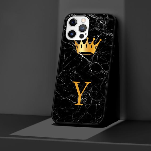 

Черный силиконовый чехол для Apple Iphone 14 11 13 12 Pro Max Xr 7 8 +Se 2020 Xs 6 6s Plus 5 5S, чехол для телефона с золотой короной и буквой Queen iPhone 14 Pro Max