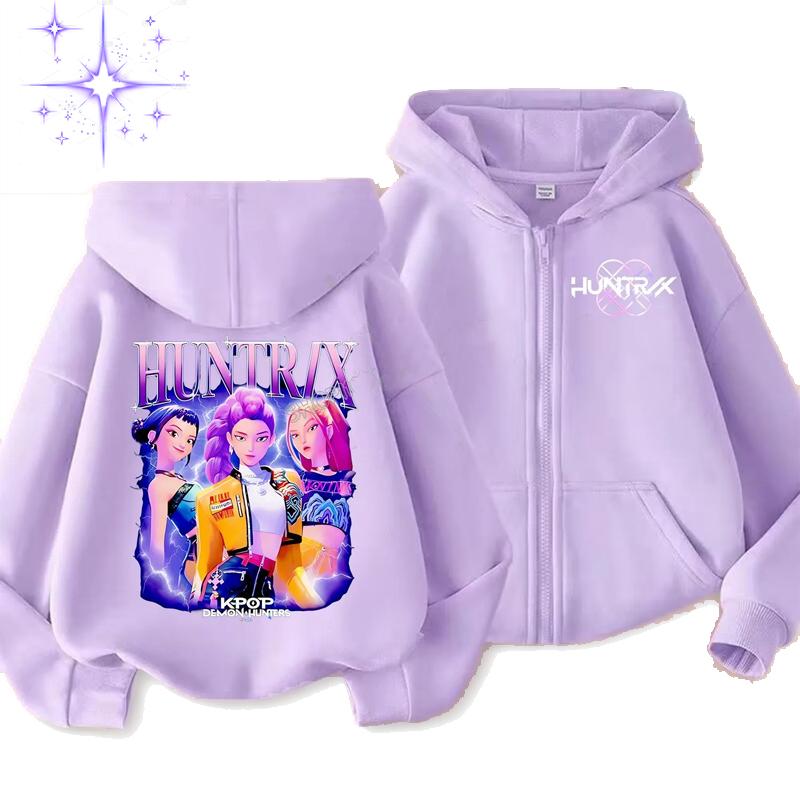 Kpop Dämonenjäger Reißverschluss Kapuzenpullover Kinder Rumi Zoey Cartoon Mode Reißverschluss Sweatshirt Junge Mädchen Lässige Oberteile Kinderkleidung Geschenk