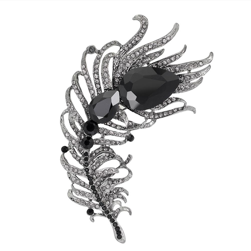 Women Girls Xmas Gift Refined Brooches Peacock Feather Pattern Breastpin with Shimmer Rhinestone