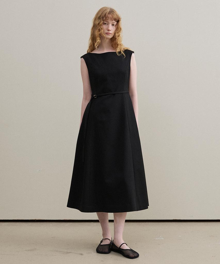 Artid Boat Neck Belted Dress_Black