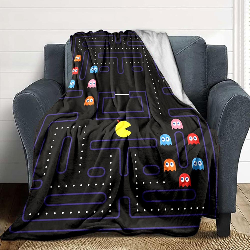 1Pc Pacman Classic Gameplay Blanket For Couch Bed Plush Cozy Fuzzy Blanket Super Soft Warm Blankets For Fall And Winter 091889