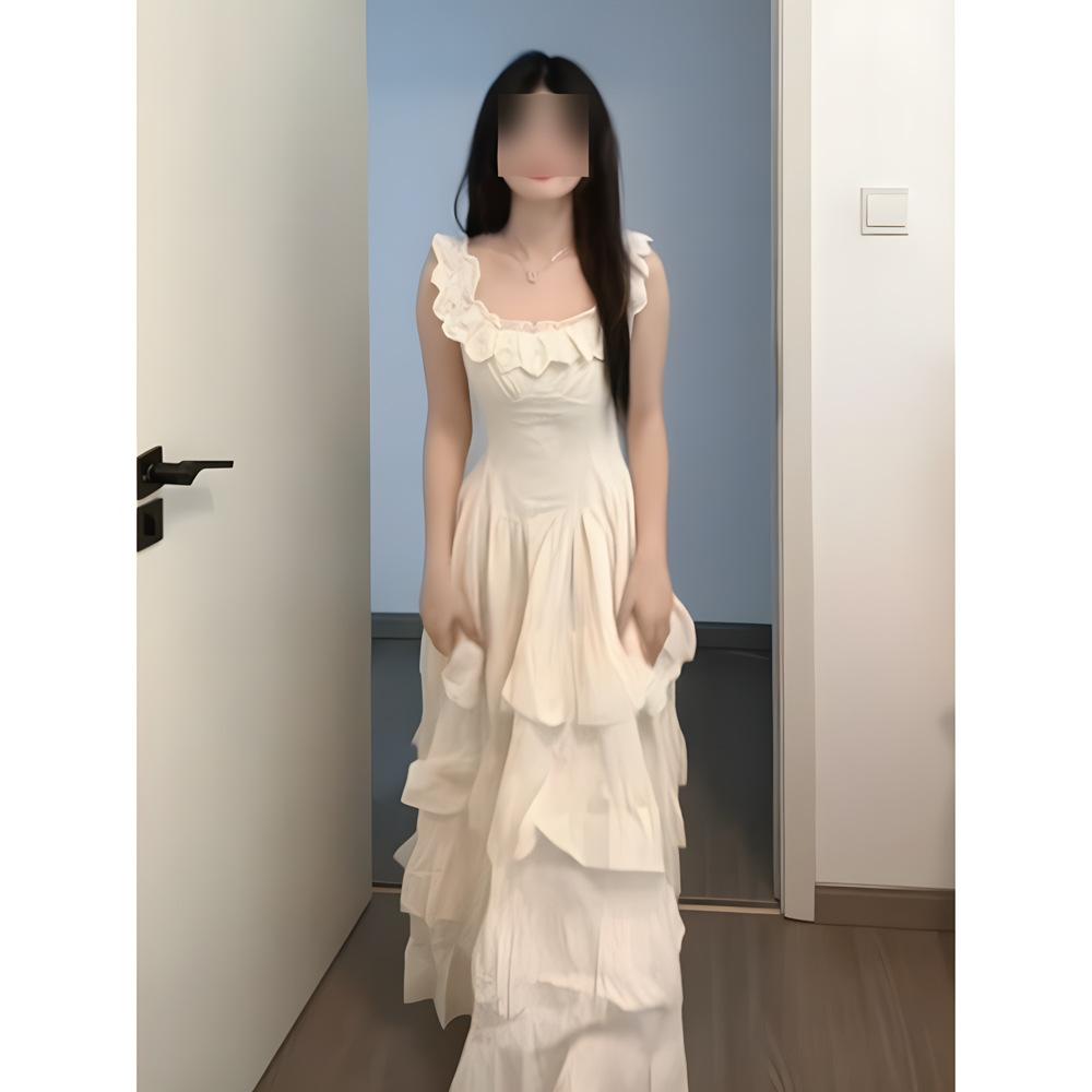 

Красивое платье тяжелой промышленности с маленькими рукавами-крылышками женское летнее платье принцессы для отпуска на море платье-торт длинная юбка XL- (recommended 110-60kg)