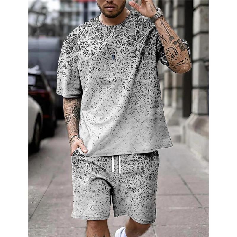 Summer Fashion Casual Men's Suit 3D Printed Sportswear Short-sleeved Suit Oversized Round Neck T-shirt Shorts 2-piece