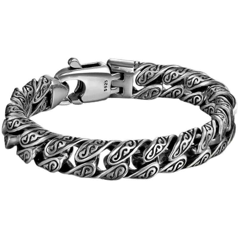 2026 Bracciale Personalizzato con Motivo Tang Grass Placcato Argento Uomo Spesso Street Hipster Moda Etnica Gioielli