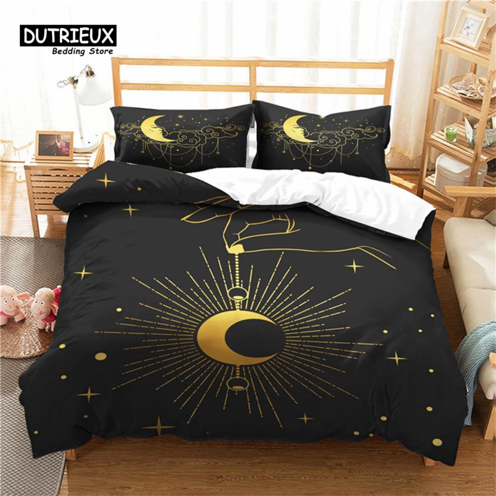 Sun And Moon Duvet Cover Exotic Galaxy Stars Bedding Set Microfiber Astrology Comforter Cover Queen For Kids Boys Teens Bedroom