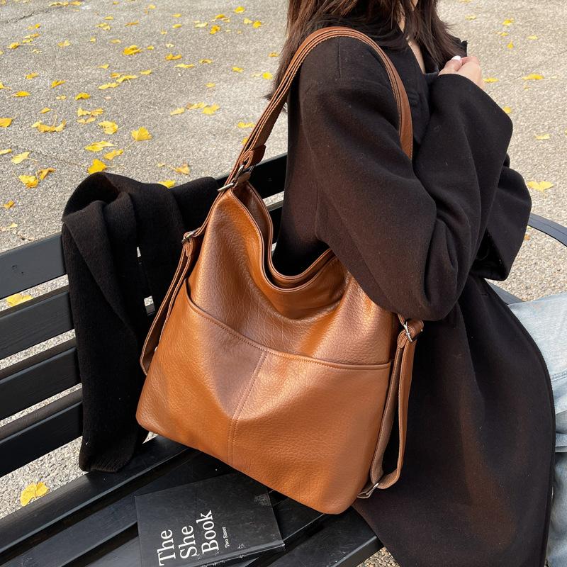 New Soft Leather Texture Armpit Bag High Capacity Women Backpack Versatile Commute Shoulder Tote Bag