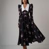 Temperament Long Dress Early Spring Foreign Trade New Retro Print Big Hemline Dress Temperament Long Dress
