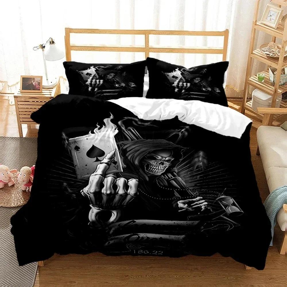 Mysteriöse Schwarze Skelett Digitaldruck Polyester Bettwäsche-Sets Kind Kinder Bezüge Jungen Bettwäsche-Set für Teenager Bettlaken-Set