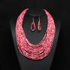 Bohemian multi-layer rice beads short necklace earrings retro exaggerated personality women's sweater chain accessories