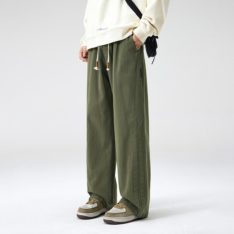 American trendy casual pants men's loose straight khaki overalls spring and autumn drape wide-leg trousers