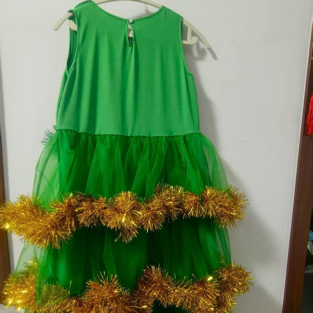 Adult Women Xmas Green Elf Christmas Tree Dress Hat Sets New Year Cosplay Costumes Performance Role Play Outfit