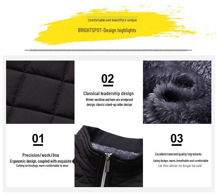 Men's Thick Velvet Winter Jacket - Loose Fit, Warm Cotton Coat for Middle-Aged & Elderly