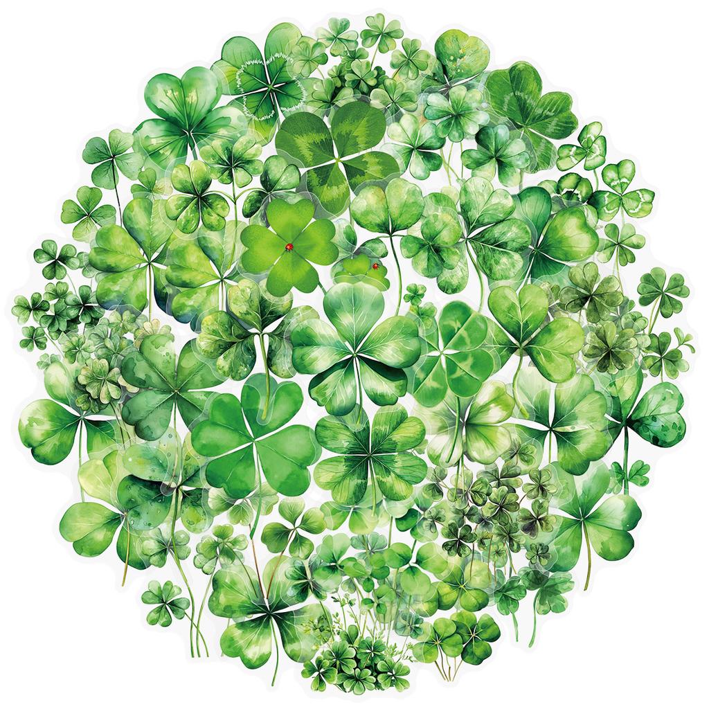 50PCS Lucky Four Leaf Clover Graffiti Transparent Stickers DIY Phone Guitar Laptop Notebook Suitcase Waterproof Decals Sticker